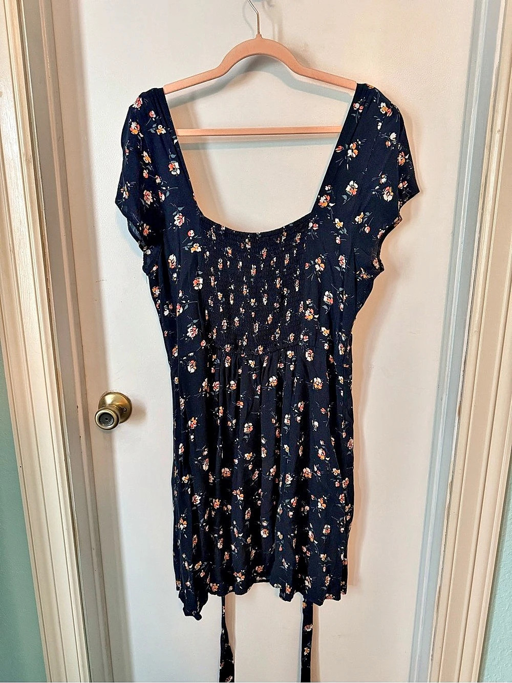 Abercrombie & Fitch XL Black Floral Fit & Flare Mini Dress Tie Waist